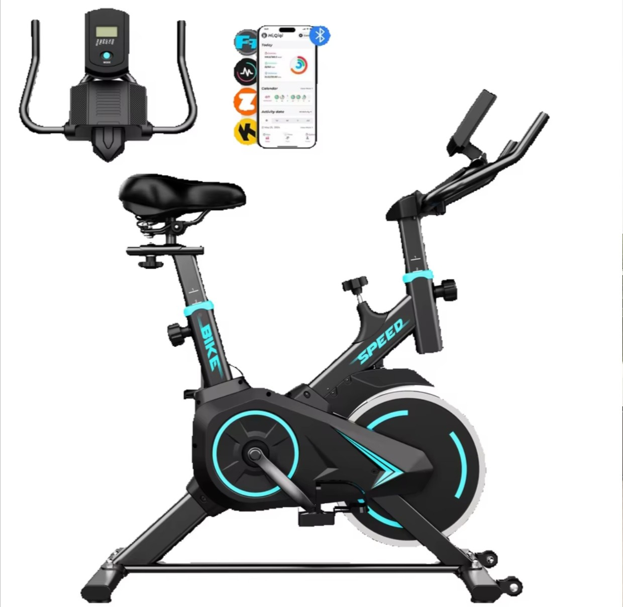 Bicicleta de Ejercicio Estática para Interiores, Resistencia Ajustable, Ultra Silenciosa, Conexión a APP Inteligente