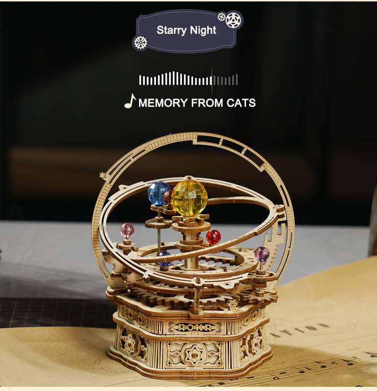Robotime - Puzzle 3D Caja de música Noche Estrellada giratoria