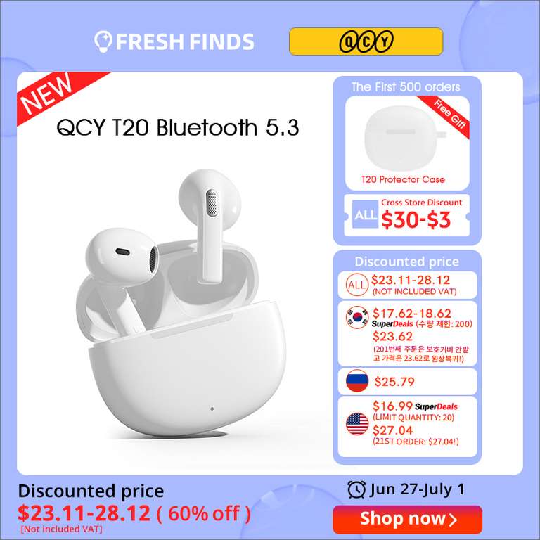 QCY-auriculares inalámbricos T20 con Bluetooth 5.3