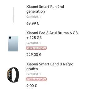 Xiaomi Pad 6 [6Gb 128Gb] + Xiaomi Smart Pen 2nd Generation + Xiaomi Band 8 (219€ con Mi Points)