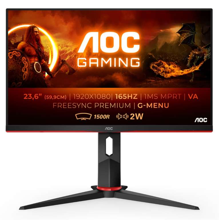 Monitor PC Gaming 59,9 cm (23,6") AOC C24G2AE/BK, 165Hz, Curvo Full HD, FreeSync Premium