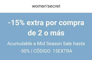 Women'Secret: 15% EXTRA por la compra de 2 o más [Acumulable a Mid Season Sale]