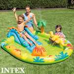 INTEX - Piscina infantil hinchable con dispersor de agua y tobogán dinosaurio
