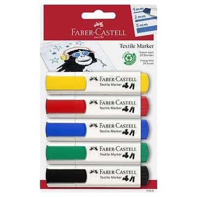 5 marcadores textiles Faber-Castell colores básicos