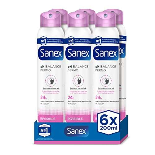 Sanex Dermo Invisible, Desodorante Hombre o Mujer, Desodorante Spray, Pack 6 Uds x 200 ml