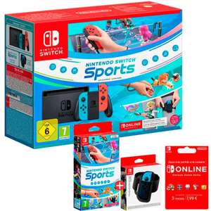 Nintendo Switch + Nintendo Switch Sports + Cinta Pierna + Suscripción 3 Meses Nintendo Switch Online