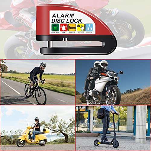 Candado Disco Moto con Alarma 110DB Dispositivo Antirrobo con 1.5m Cable y Candado Disco Bloqueo 7mm para Motocicletas Bicicletas