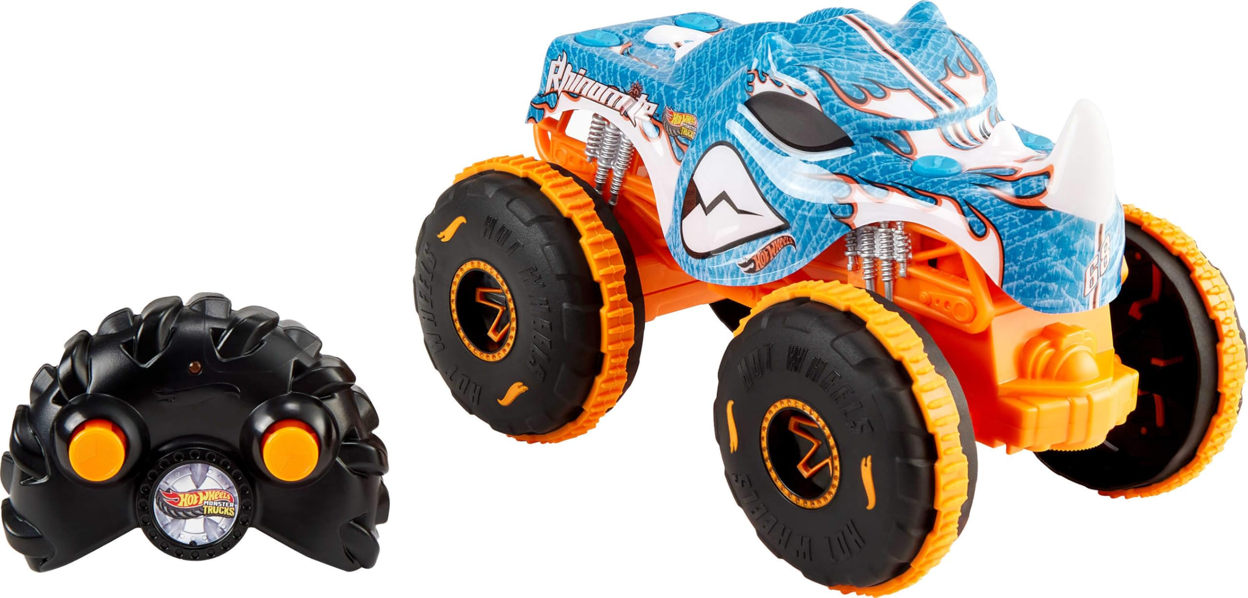 Hot Wheels Monster Trucks Rhinomite RC Vehículo Escala 1:24 Juguete RC a pilas con control total, neumáticos de agarre para todo terreno