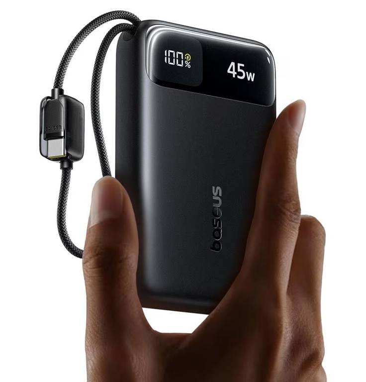 Powerbank Baseus FC11, 45W 20000mAh con 2 Cables USB-C Integrados, Carga Rápida con Certificación CCC