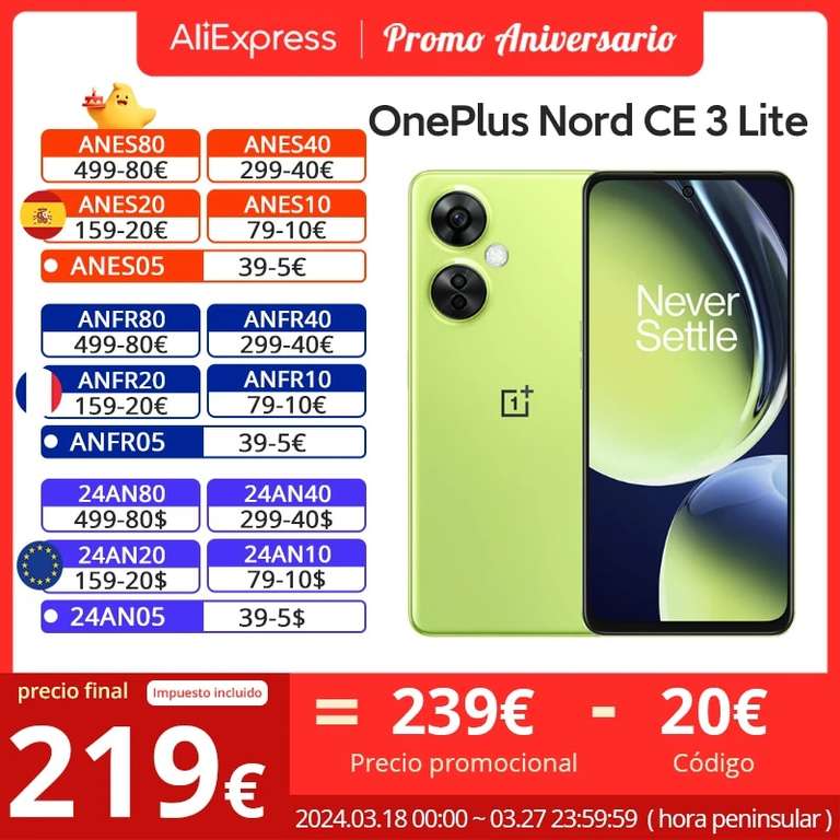OnePlus Nord CE 3 Lite 5G (Versión Global)