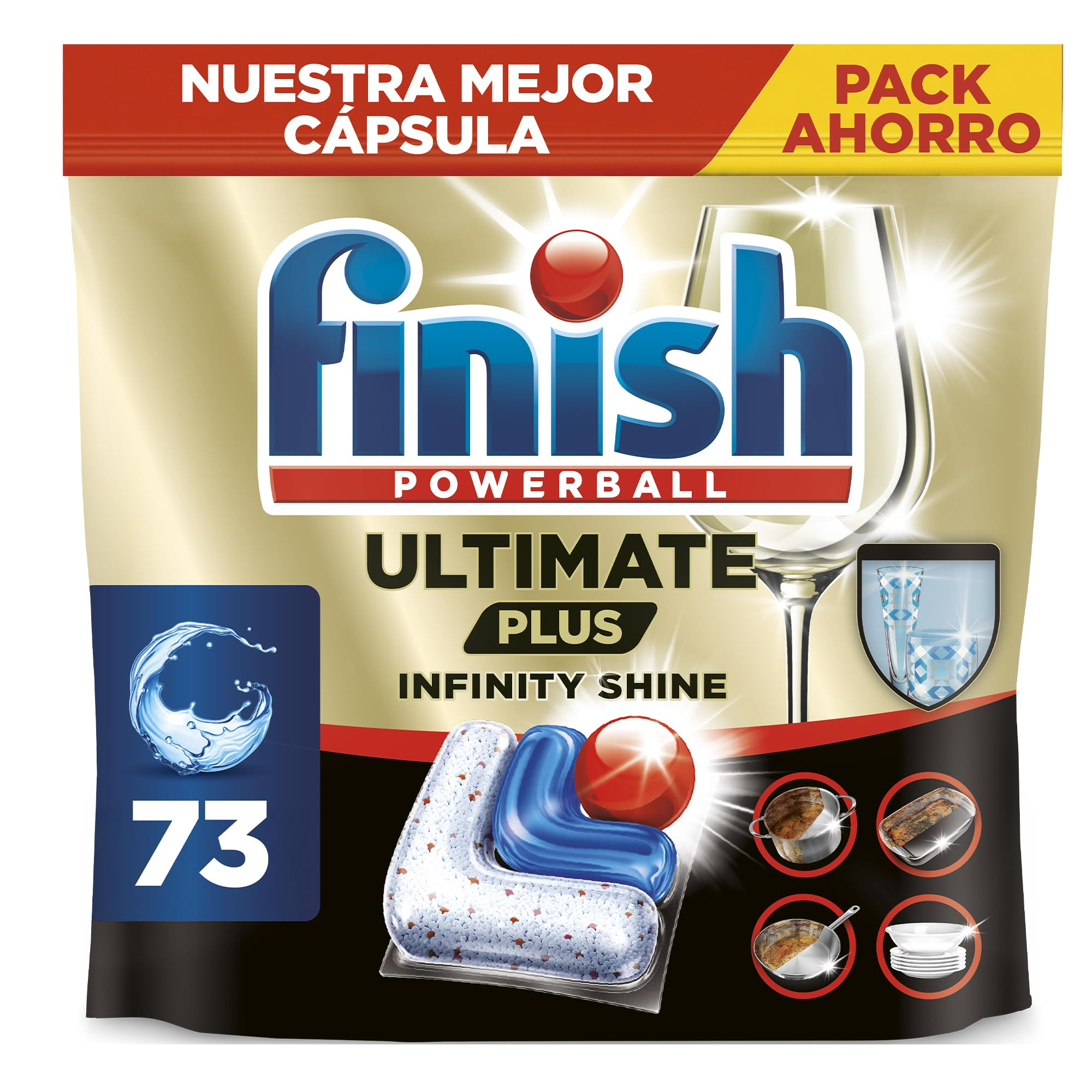Finish Ultimate Plus Infinity Shine, Pastillas para el Lavavajillas, limpieza y brillo intensivos, y protección del cristal, 73 pastillas