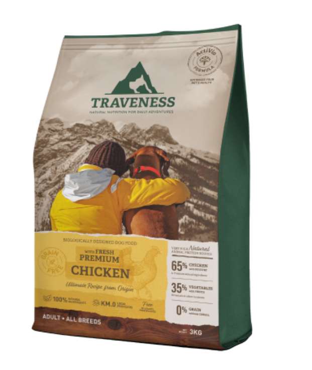 12kg TRAVENESS Pienso Natural Grain Free Receta de Pollo para Perros