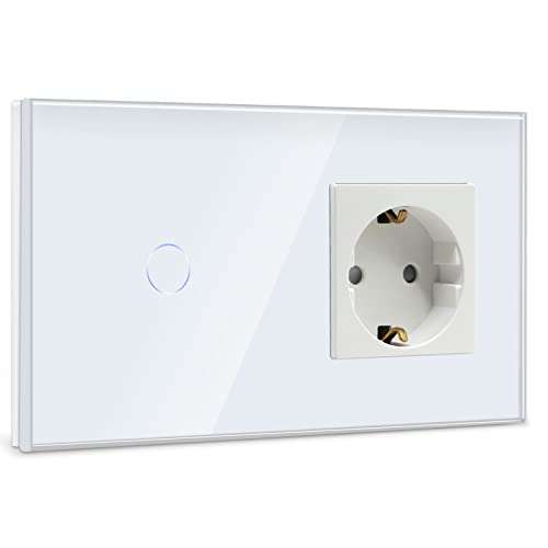 Interruptor Luz con Sensor Táctil Led + Enchufe, Interruptor de Luz con Enchufe de pared, Blanco