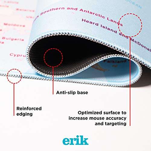 ERIK - Mousepad XXL, Alfombrilla de ratón XXL Mapa del Mundo 2, 80x35 cm