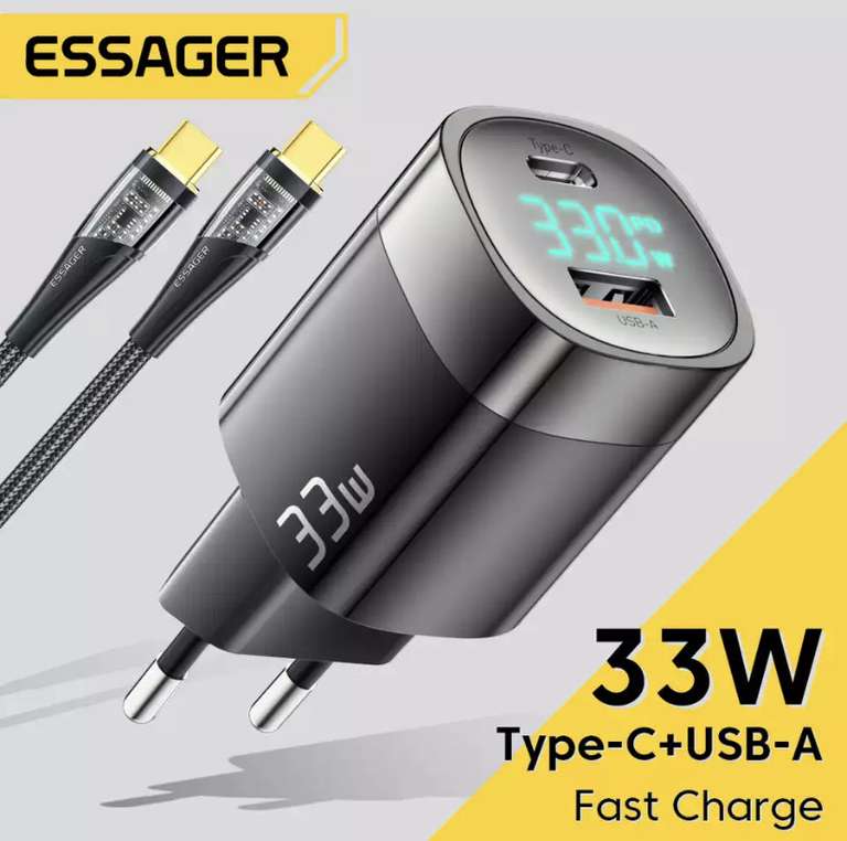 Essager-cargador USB tipo C para móvil, dispositivo de carga rápida con pantalla Digital PD, 33W, ( 3 de octubre a las 10:00)