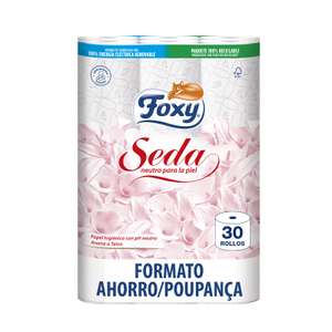 Foxy Seda | Papel higiénico 30 rollos | 173 servicios cada rollo + REEMBOLSO 7'50€ para otra compra [Total 11'24€]