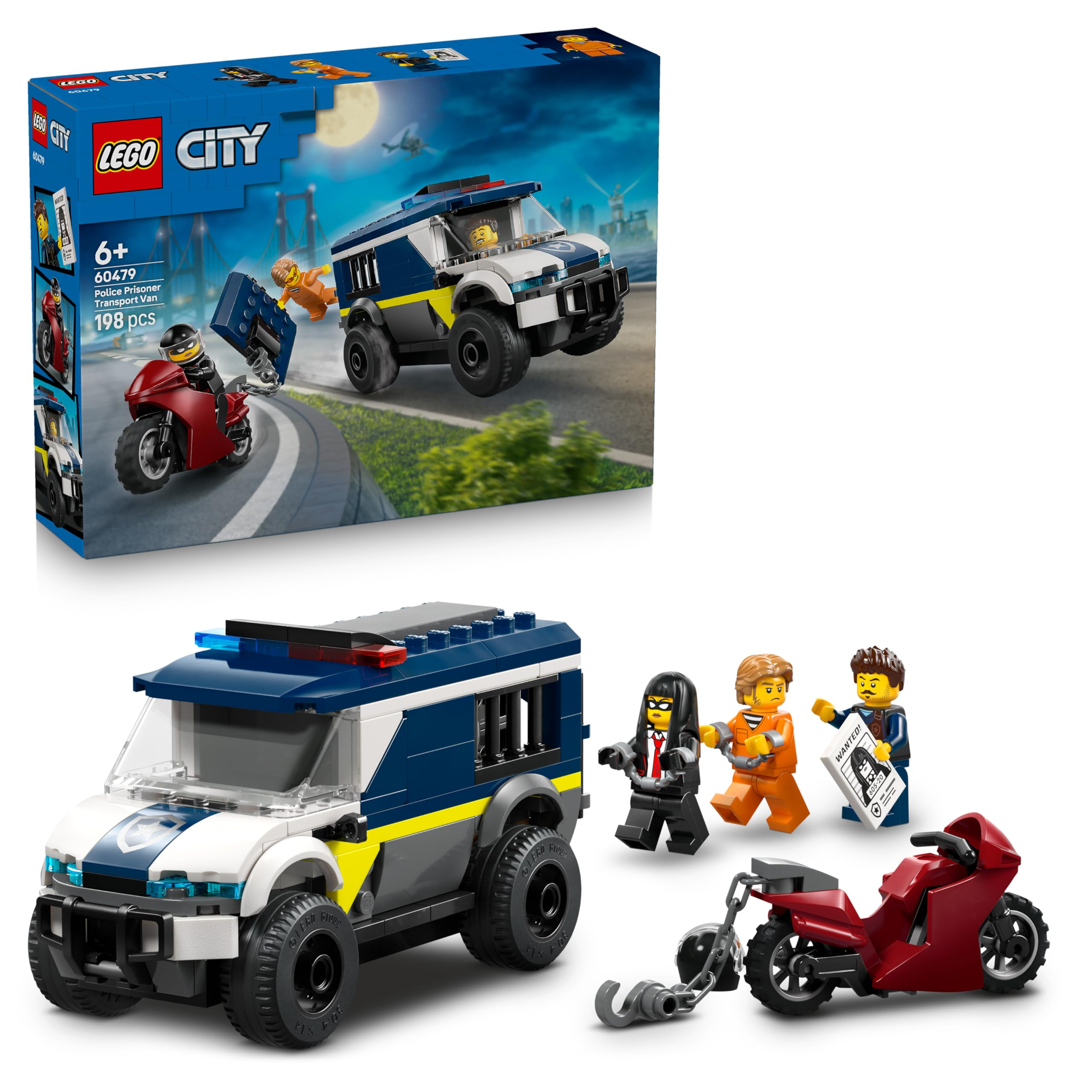 LEGO City Furgoneta de Transporte Penitenciario de Policía de Juguete - Maqueta de Camión con Moto - 60479