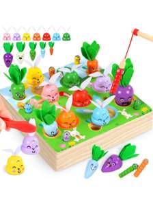 Juguetes Montessori | 7 Conejos para Combinar Colores Montessori Magnéticos de Pesca de Madera Juego con 5 Zanahorias