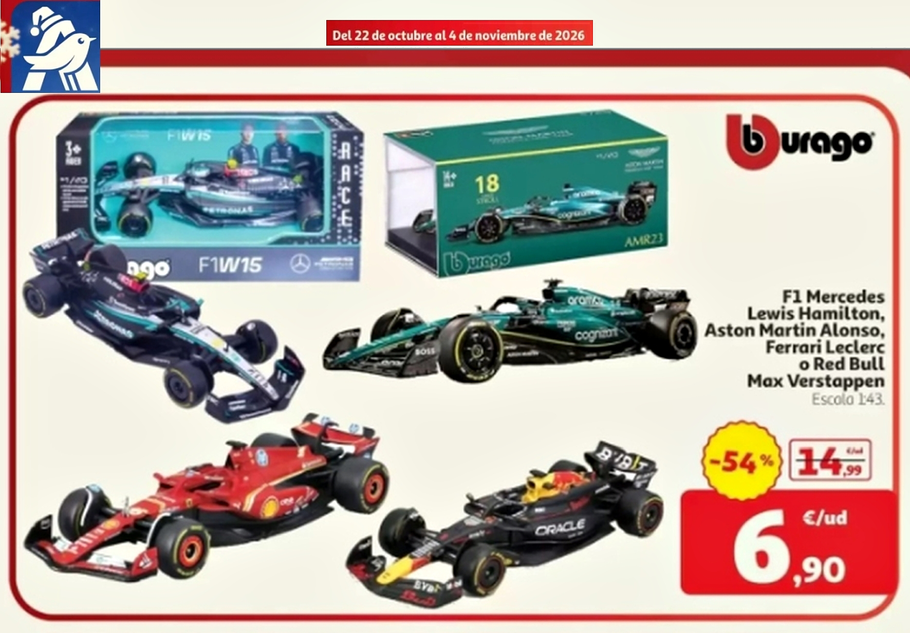 Coches F1 Mercedes, Aston Martin, Ferrari o Red Bull escala 1:43 x 6,90€ /ud