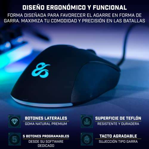 Newskill Atreo Ratón Gaming Profesional, Con Cable, Iluminación RGB Personalizable, Sensor Óptico, 6200 DPI