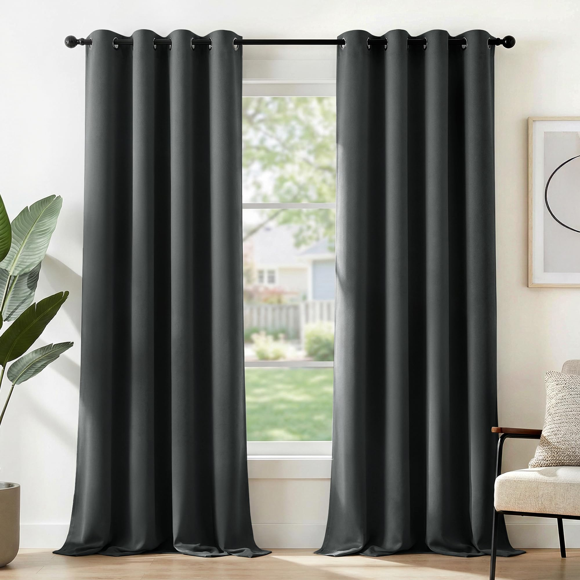 Deconovo Cortinas Opacas Térmicas para Dormitorio y Salón, 2 Piezas 140x175 cm, Gris Oscuro, con Ojales, Aislantes de Frío y Calor