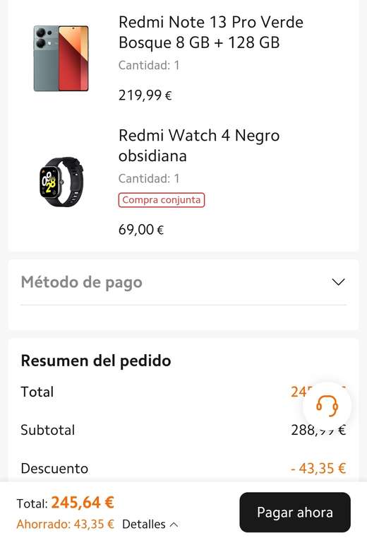 Redmi Note 13 Pro [8GB 128 GB] + Redmi Watch 4 (196,5€ con Mi Points)