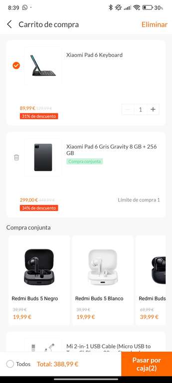 Xiaomi Pad 6 (8gb 256gb) + Teclado Oficial. (Estudiantes). Con mi points 280€