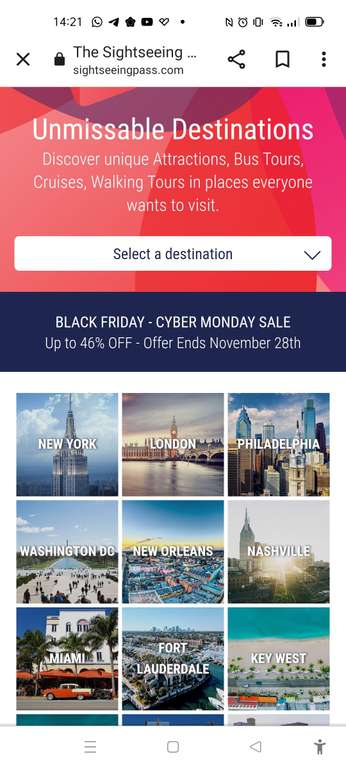 BLACK FRIDAY 46% descuento Sightseeing pass