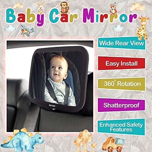 Espejo de coche para bebé para asiento trasero - Espejo de asiento de coche más seguro con vista cristalina, a prueba de roturas, ajustable
