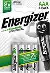Energizer - Recargables, pilas AAA 500 mAh, precargada, para dispositivos uso frecuente y cientos de recargas, Color Plata , 4 Unidades