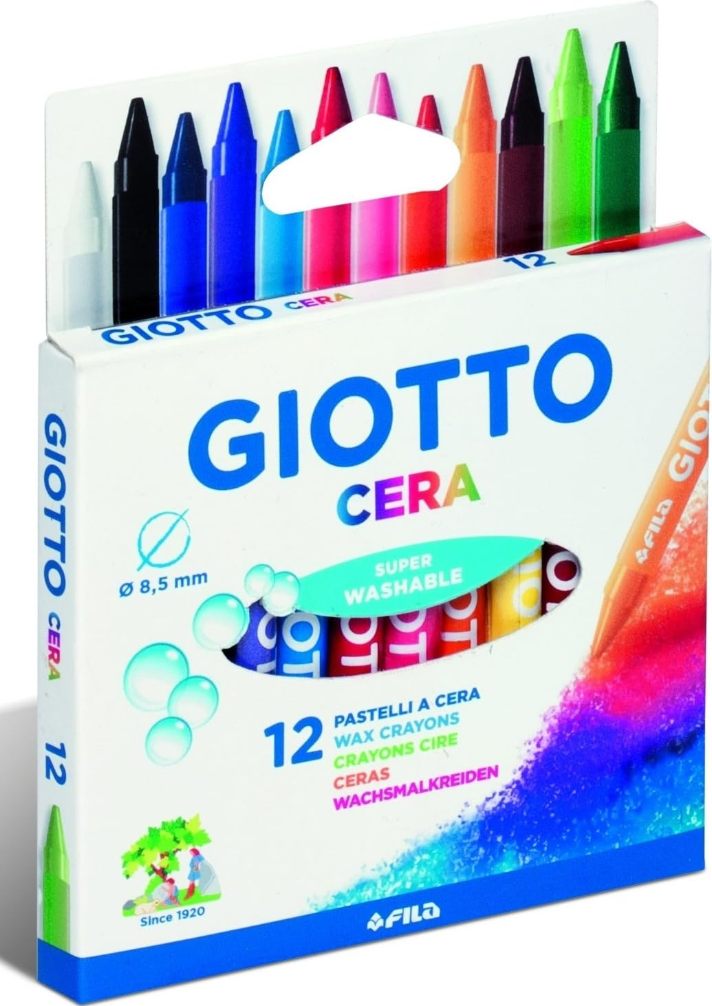 Giotto Cera, Ceras Lavables, Diámetro 8.5mm, Colores Surtidos, 12 unidades