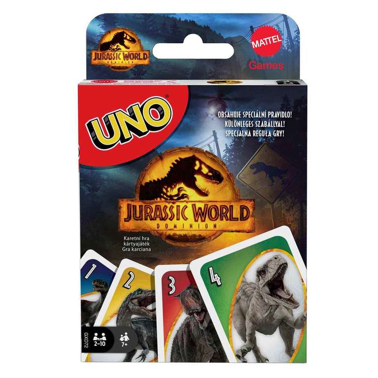 Mattel Games, Juego de Cartas UNO Jurassic World 3, Juego de Mesa para niños a Partir de 7 años (Mattel GXD72), Multicolor
