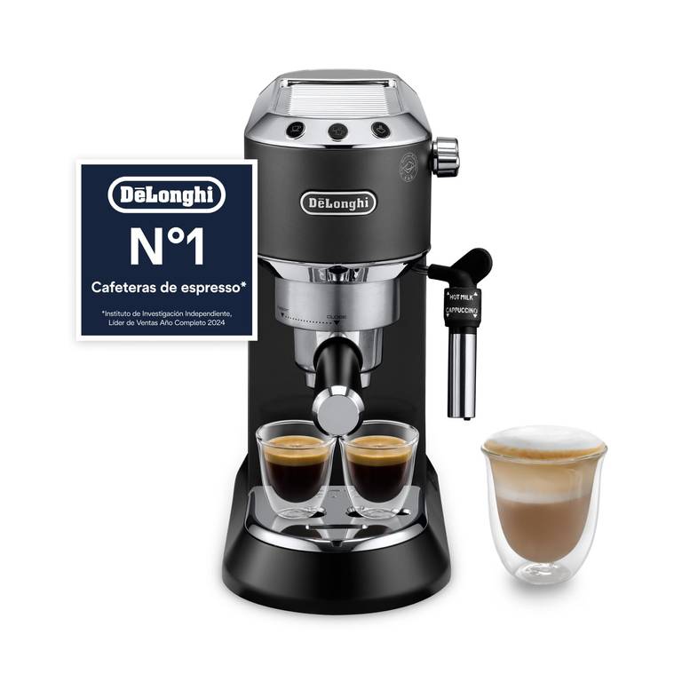 De»Longhi Dedica – Cafetera de Bomba de Acero Inoxidable para Café Molido o Monodosis, Cafetera para Espresso y Cappuccino, Depósito de 1.3l