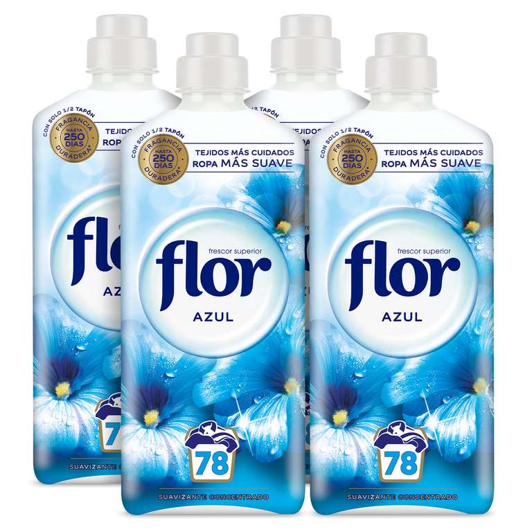 Flor Azul Suavizante Concentrado para la ropa 312 lavados (4 botellas de 78 lavados)