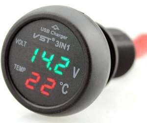 Toma encendedor de coche con puerto USB voltímetro/termómetro,12-24 V