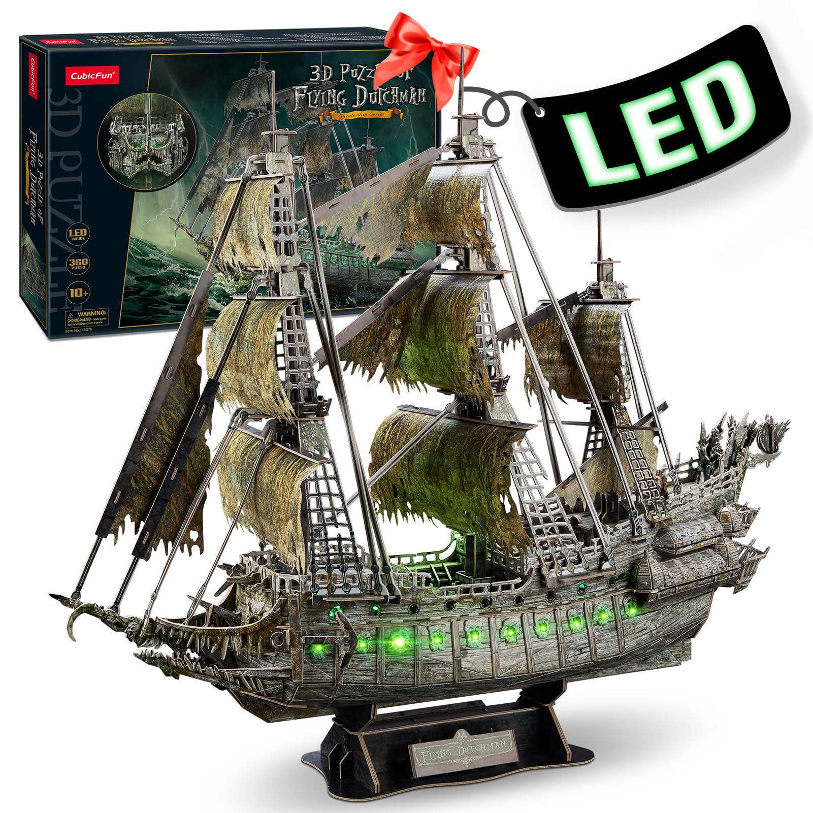 CubicFun Puzzle 3D Holandés Errante con LED, 360 Piezas Maqueta de Barco Pirata para Construir, con Detalles Interiores, 14+ Años