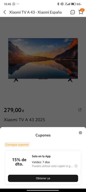 Xiaomi Tv A 2025 43" (Con mi points 189€)