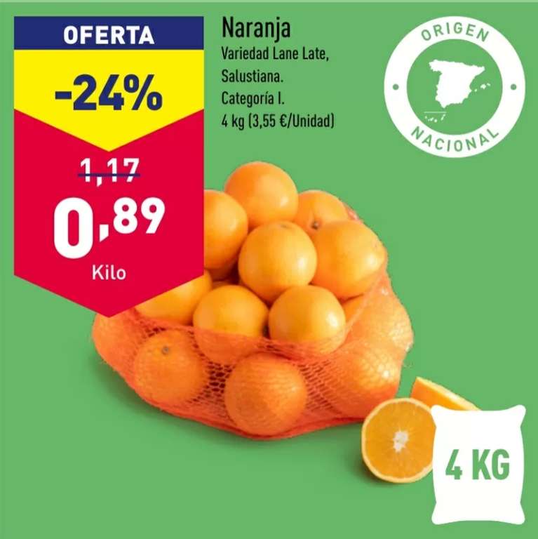 Malla 4 Kg. Naranja cat.I Lane Late origen España x 3,55€ (0,89€ el Kilo)