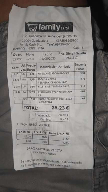Entrecot vaca madurada (13€/kg)(family cash)