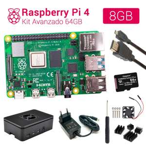 Kit Raspberry Pi 4 8GB — 64GB SD, Caja, Ventilador, Disipador, Alimentación...