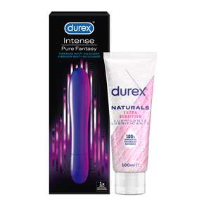 Durex Vibrador Intense Orgasmic Pure Fantasy, Dildo Consolador Clítoris + Lubricante Naturals Extra Sensitivo 100 ml