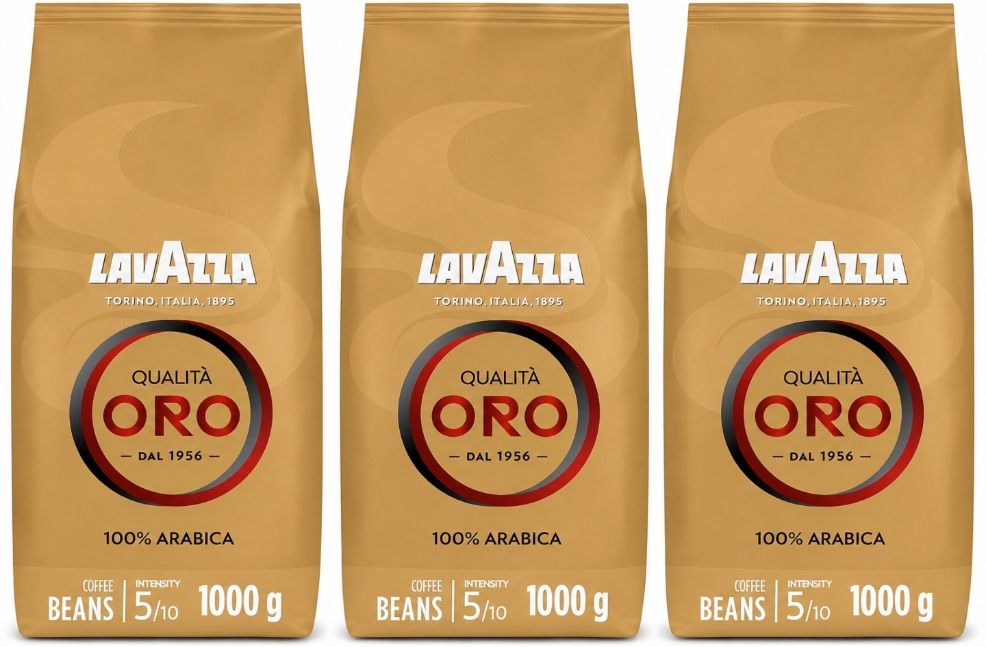 3 X Lavazza, Qualità Oro, 1kg, Café en Grano Natural, Ideal para la Máquina de Café Espresso, (16,08€/unidad)