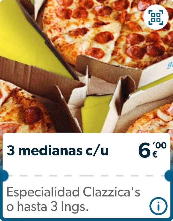 3 pizzas medianas especialidades Clazzica's o hasta 3 ingredientes a recoger por 6€ cada una en Domino's Pizza