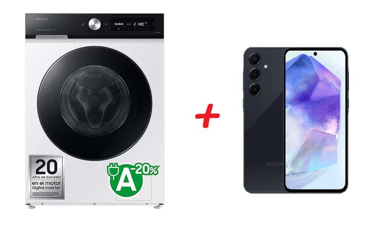 Samsung Lavadora AI EcoBubble 9Kg Clase A WW90DB7U94GEU3 + Galaxy A55 valorado en 400€ // con lavadora color negro desde 688€ // Desde APP