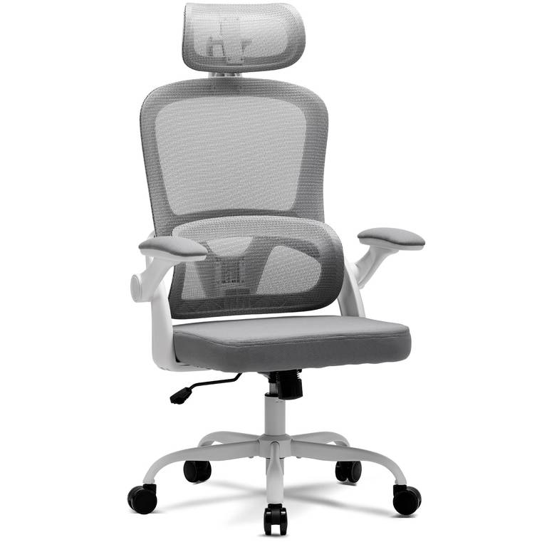 Magic Life Silla de Oficina ergonómica con cojín elástico, Respaldo de Malla Transpirable, reposabrazos Plegables, Soporte Lumbar,
