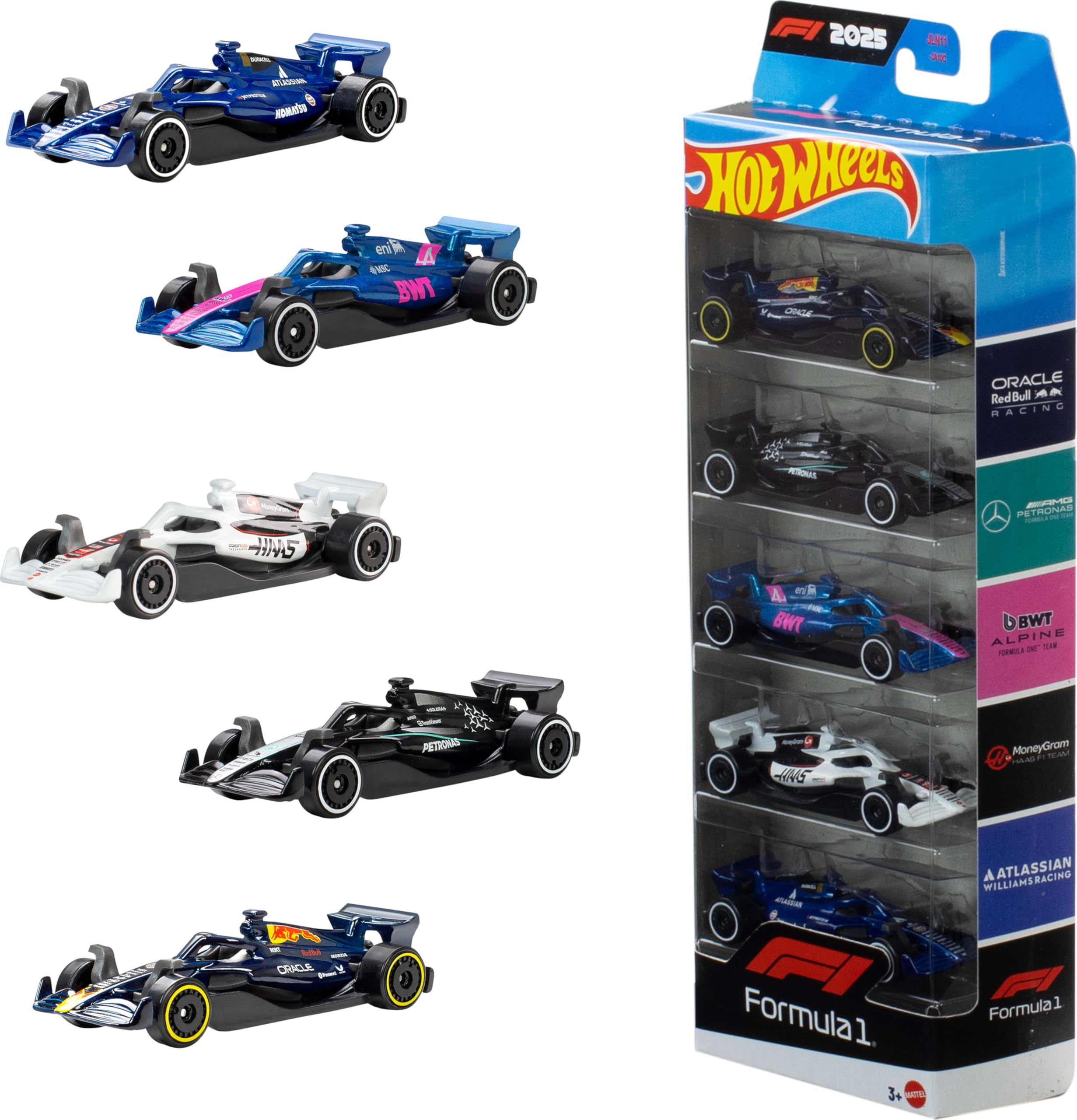 Hot Wheels Formula 1 Pack de 5 coches de juguete metálicos a escala 1:64