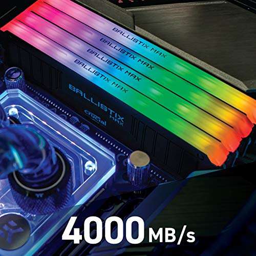 Crucial Ballistix MAX RGB, 4000 MHz, DDR4, Memoria Gamer 32GB (16GBx2), CL18, Negro