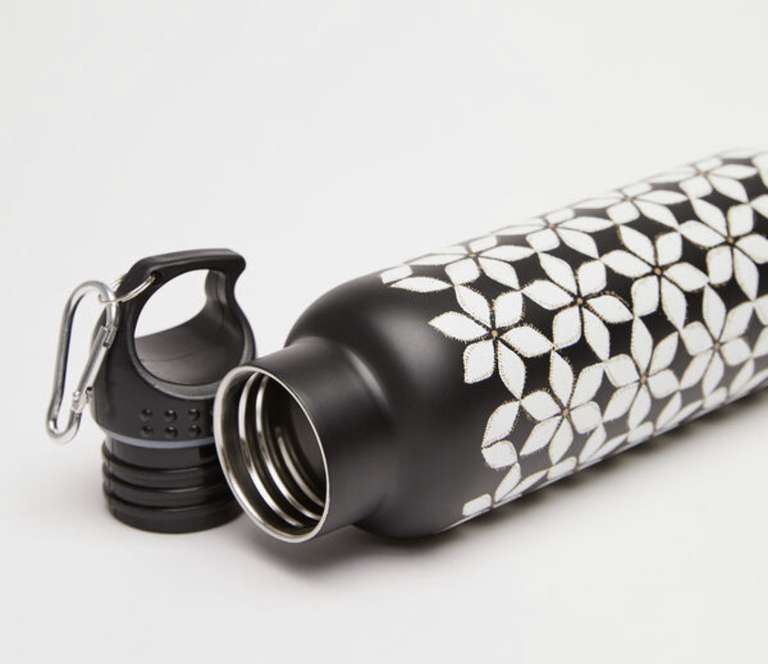Botella agua acero inoxidable estampado geométrico con mosquetón