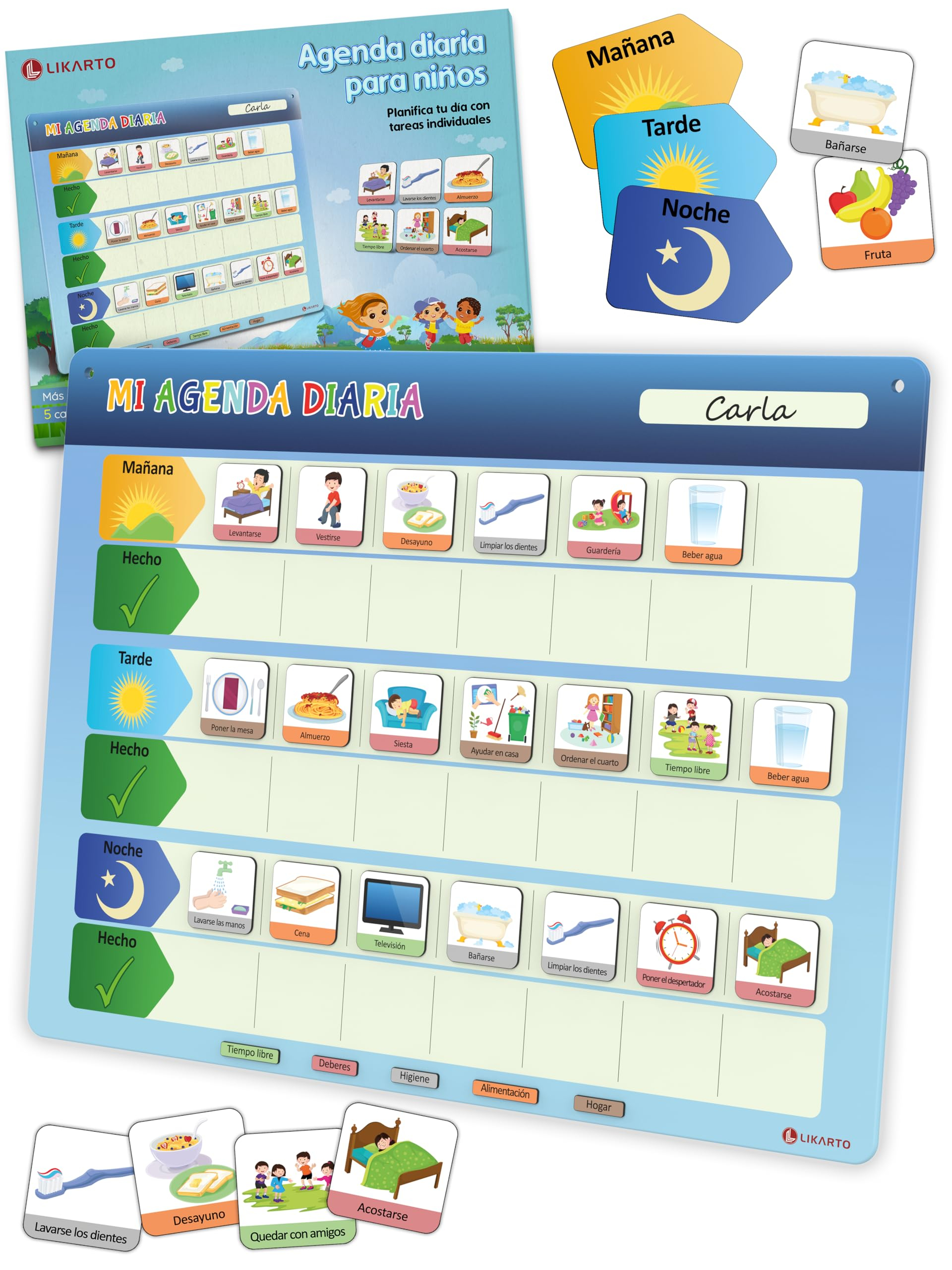 LIKARTO Agenda diaria para niños, pizarra magnética, 162 imanes