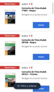 Cartucho de Tinta Kodak 1€ Varios modelos Stock Fuera!